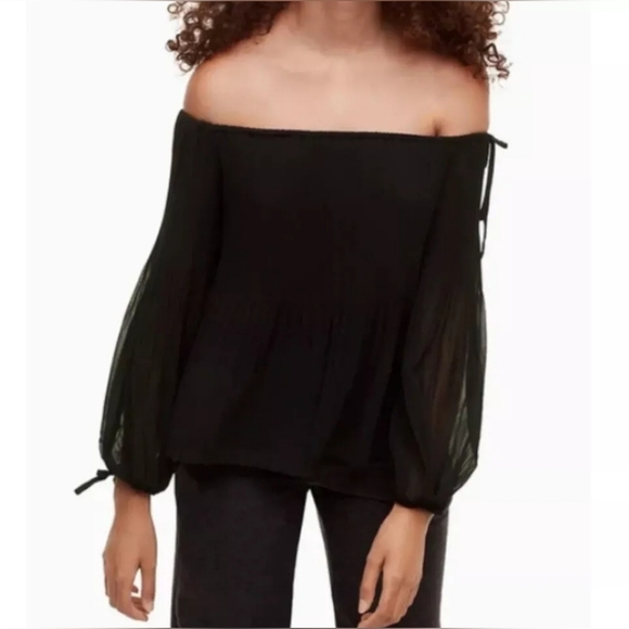 Aritzia Wilfred Talence Off The Shoulder Blouse Pleated Chiffon Black Size S - Picture 3 of 9